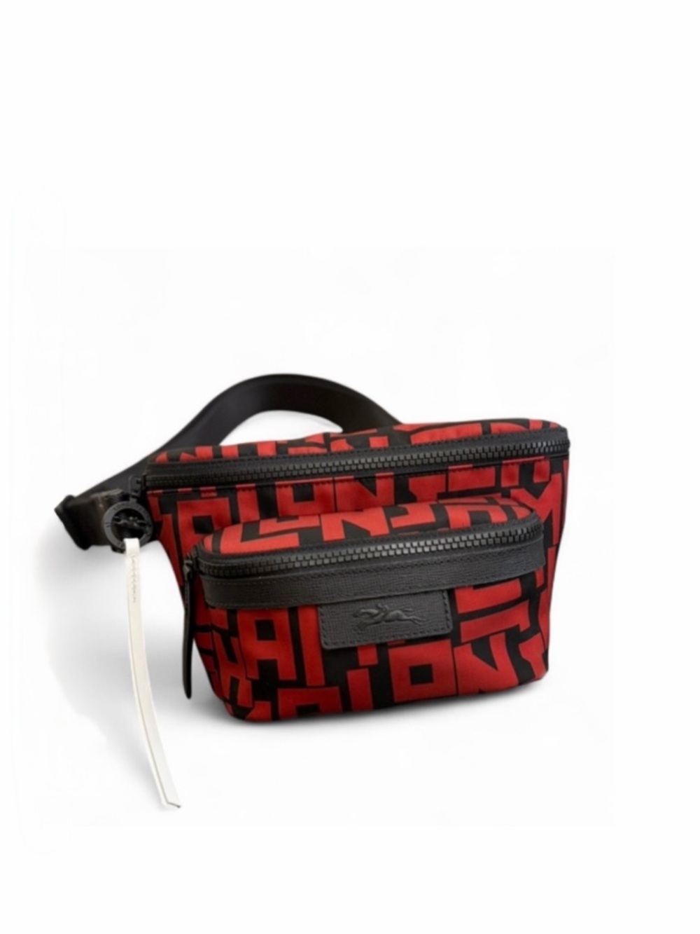 NWT Longchamp Black/Red Le Pliage Textile Belt Bag